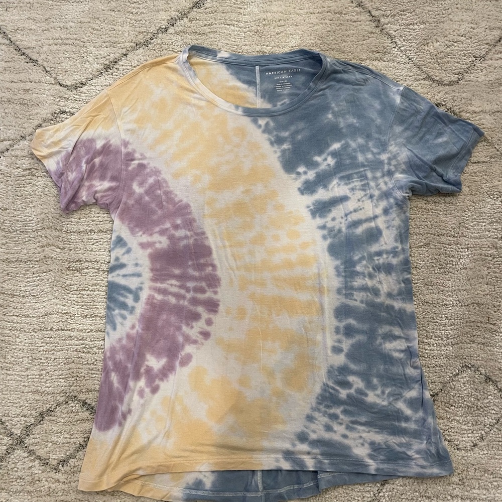 American Eagle Outfitters Blue, White & Yellow Tie-Dye Tee